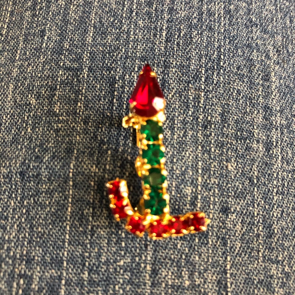 NWOT-Rhinestone Candle Brooch-Red/Green/Gold